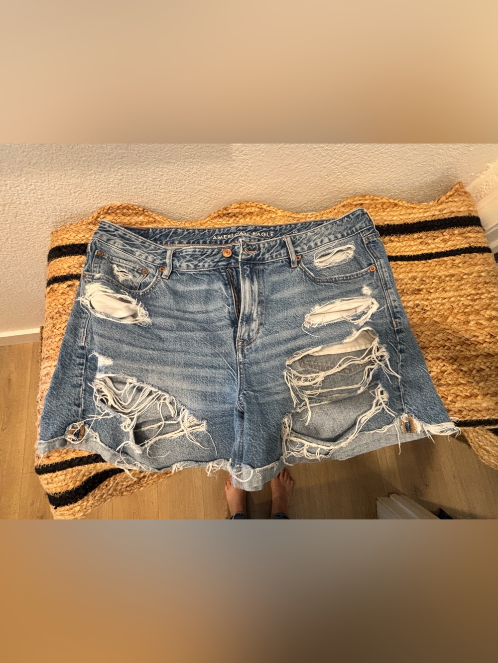 American Eagle Outfitters Light Blue Distressed Tomgirl Short Denim Shorts